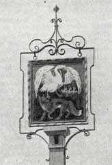 The original Fox & Pelican sign as viewed from the east, i.e. on the village side.