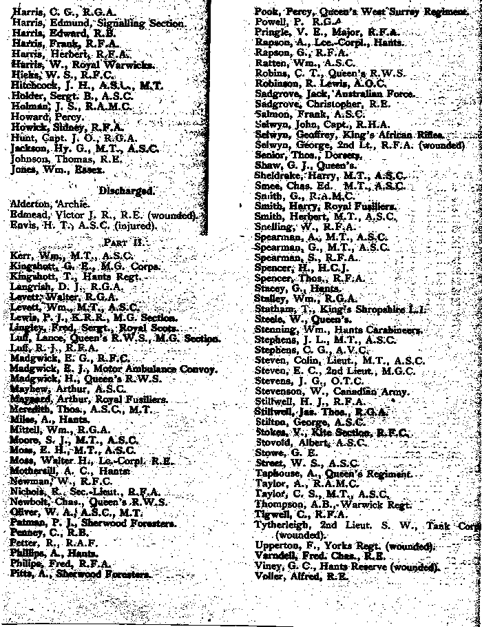 Grayshott Roll of Honour